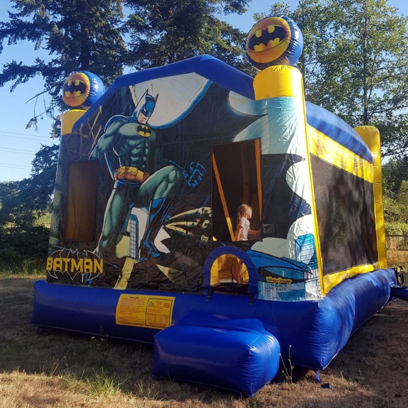 Batman Bouncy Castle Combo, an InflataFun VI bouncy castle rental for kids' birthday party events in Nanaimo, Victoria, Duncan, Parksville, the Comox Valley and across Vancouver Island